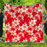 Red Hibiscus Plumeria Pattern Print Quilt