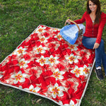 Red Hibiscus Plumeria Pattern Print Quilt