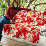 Red Hibiscus Plumeria Pattern Print Quilt