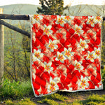 Red Hibiscus Plumeria Pattern Print Quilt