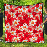 Red Hibiscus Plumeria Pattern Print Quilt