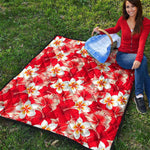 Red Hibiscus Plumeria Pattern Print Quilt