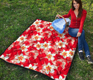 Red Hibiscus Plumeria Pattern Print Quilt