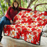 Red Hibiscus Plumeria Pattern Print Quilt