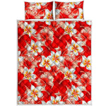 Red Hibiscus Plumeria Pattern Print Quilt Bed Set