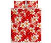 Red Hibiscus Plumeria Pattern Print Quilt Bed Set