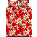 Red Hibiscus Plumeria Pattern Print Quilt Bed Set