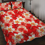 Red Hibiscus Plumeria Pattern Print Quilt Bed Set