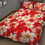 Red Hibiscus Plumeria Pattern Print Quilt Bed Set