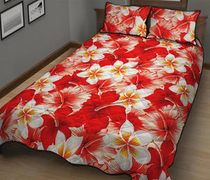 Red Hibiscus Plumeria Pattern Print Quilt Bed Set