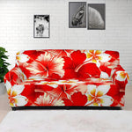 Red Hibiscus Plumeria Pattern Print Sofa Cover