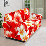 Red Hibiscus Plumeria Pattern Print Sofa Cover