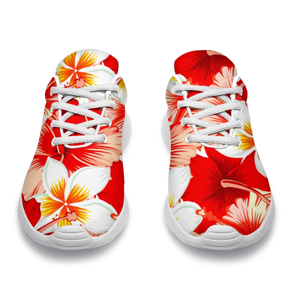 Red Hibiscus Plumeria Pattern Print Sport Shoes GearFrost