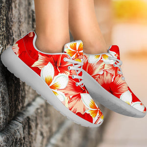 Red Hibiscus Plumeria Pattern Print Sport Shoes GearFrost