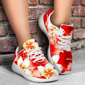 Red Hibiscus Plumeria Pattern Print Sport Shoes GearFrost