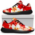 Red Hibiscus Plumeria Pattern Print Walking Shoes