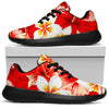 Red Hibiscus Plumeria Pattern Print Sport Shoes GearFrost