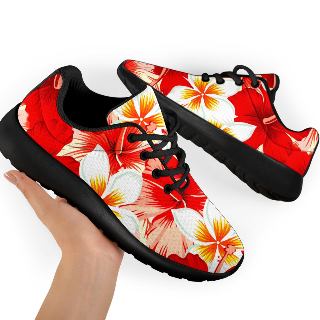 Red Hibiscus Plumeria Pattern Print Sport Shoes GearFrost