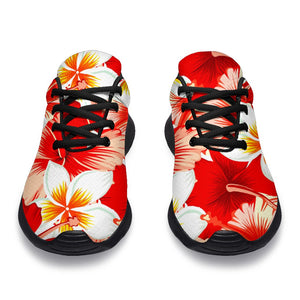 Red Hibiscus Plumeria Pattern Print Sport Shoes GearFrost