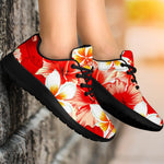 Red Hibiscus Plumeria Pattern Print Sport Shoes GearFrost