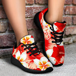 Red Hibiscus Plumeria Pattern Print Sport Shoes GearFrost