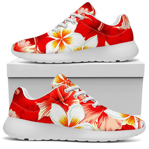 Red Hibiscus Plumeria Pattern Print Sport Shoes GearFrost