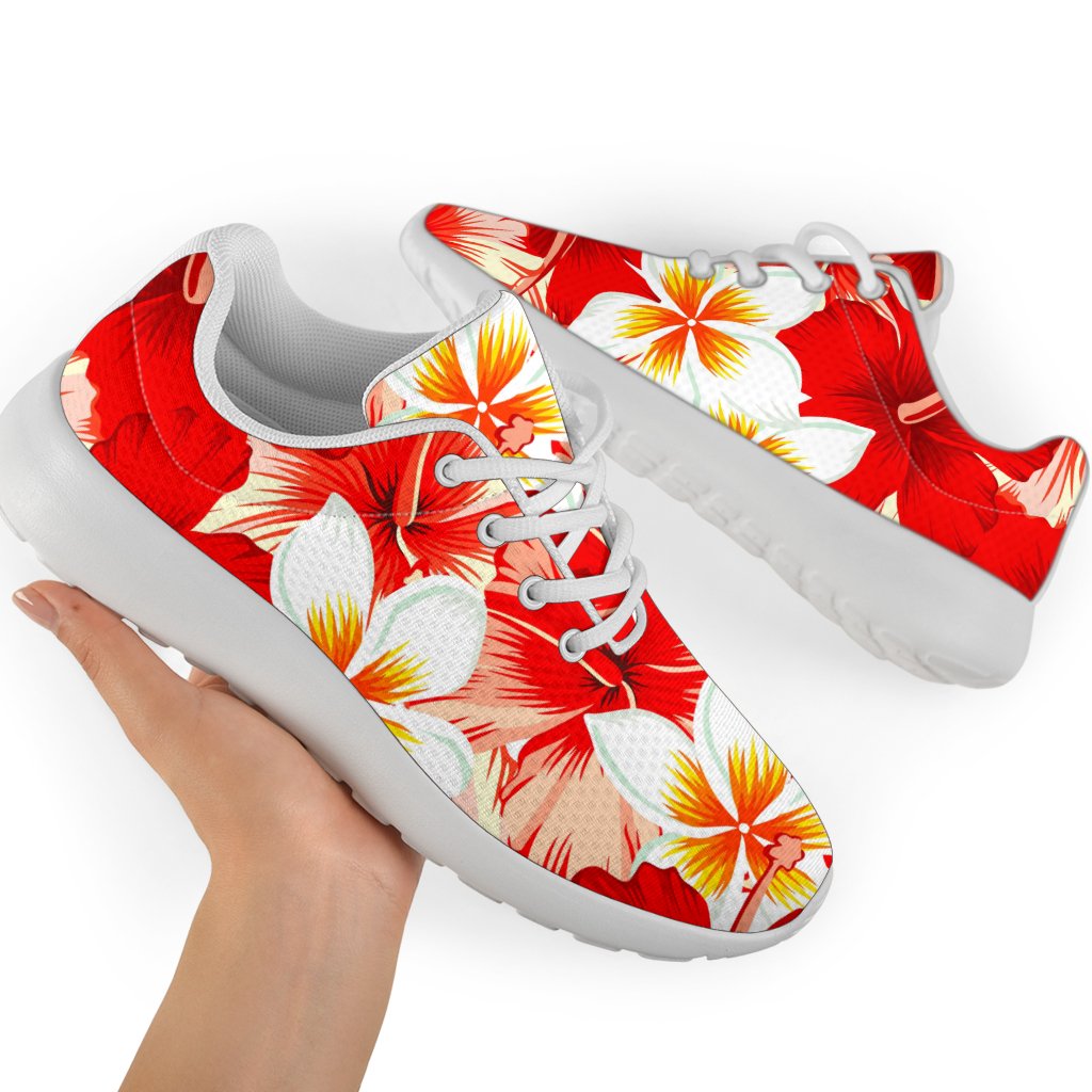 Red Hibiscus Plumeria Pattern Print Sport Shoes GearFrost