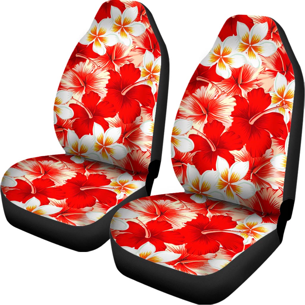 Red Hibiscus Plumeria Pattern Print Universal Fit Car Seat Covers