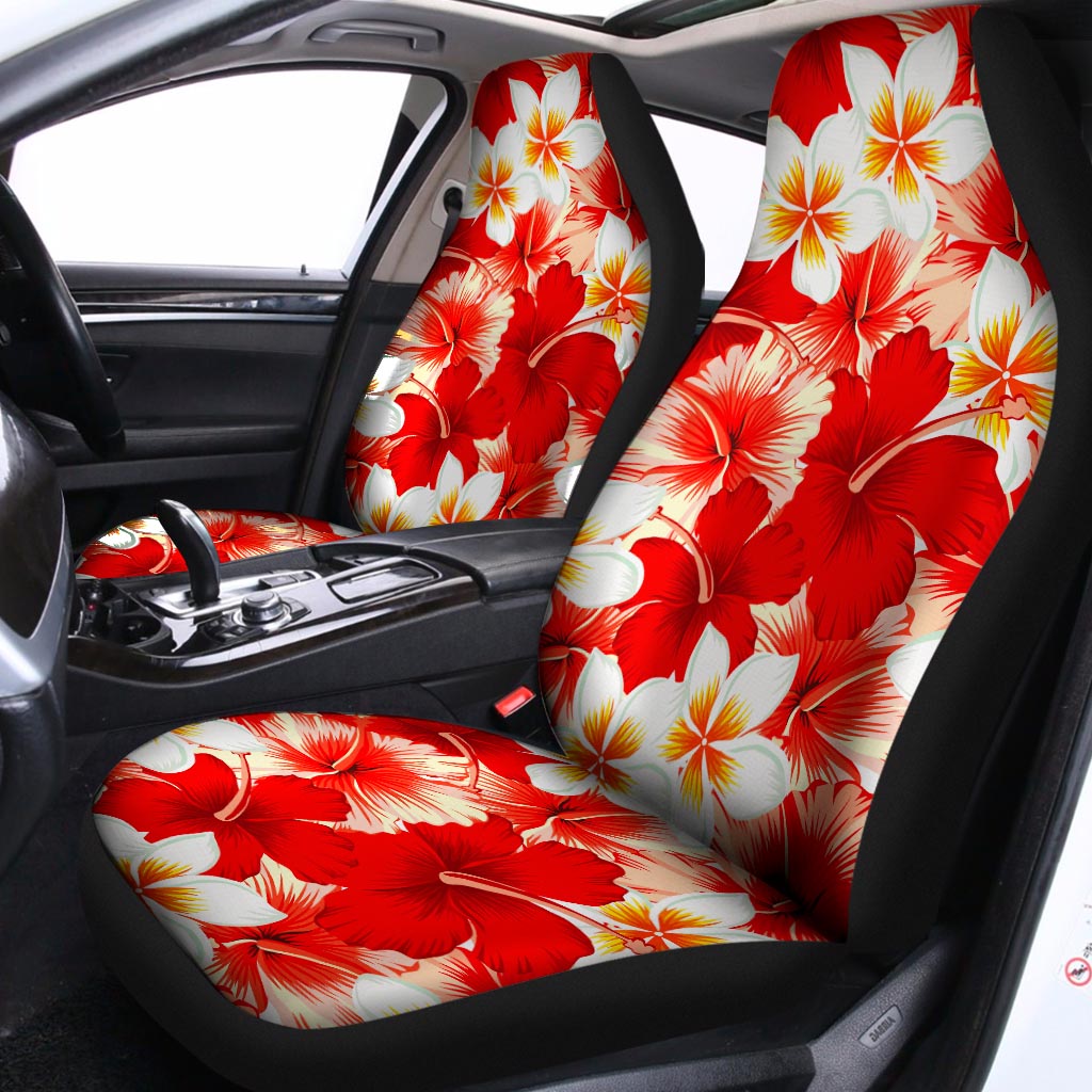 Red Hibiscus Plumeria Pattern Print Universal Fit Car Seat Covers