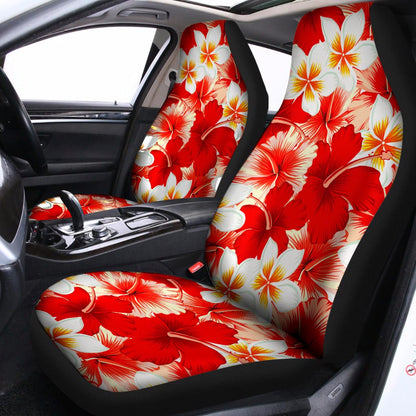 Red Hibiscus Plumeria Pattern Print Universal Fit Car Seat Covers