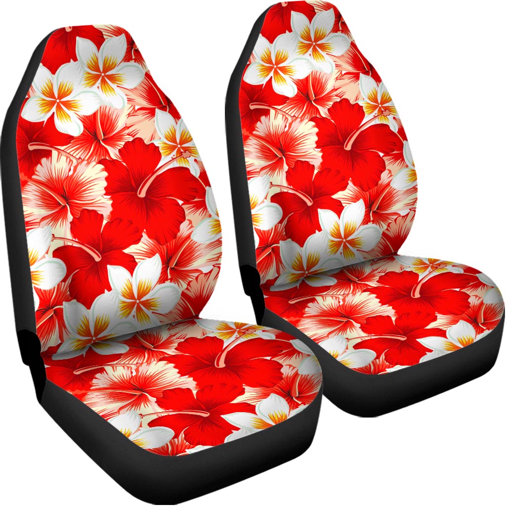 Red Hibiscus Plumeria Pattern Print Universal Fit Car Seat Covers
