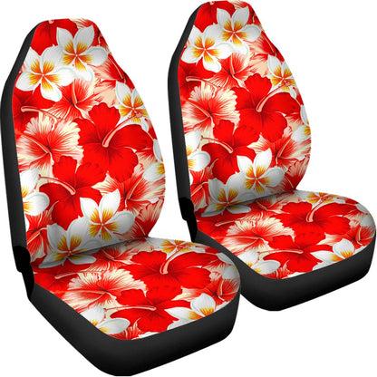 Red Hibiscus Plumeria Pattern Print Universal Fit Car Seat Covers