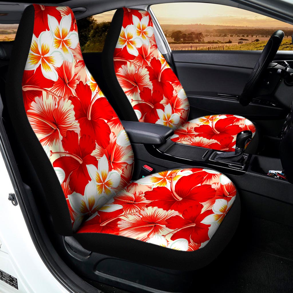 Red Hibiscus Plumeria Pattern Print Universal Fit Car Seat Covers
