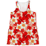 Red Hibiscus Plumeria Pattern Print Women's Racerback Tank Top