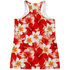 Red Hibiscus Plumeria Pattern Print Women's Racerback Tank Top