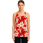 Red Hibiscus Plumeria Pattern Print Women's Racerback Tank Top