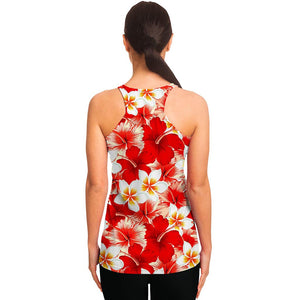 Red Hibiscus Plumeria Pattern Print Women's Racerback Tank Top