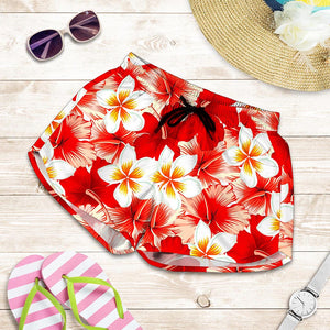 Red Hibiscus Plumeria Pattern Print Women's Shorts