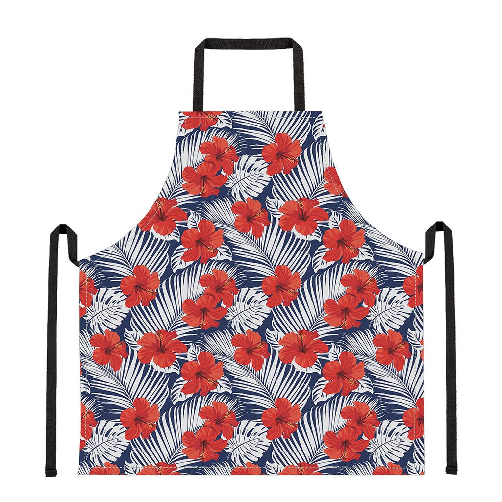 Red Hibiscus Tropical Pattern Print Apron