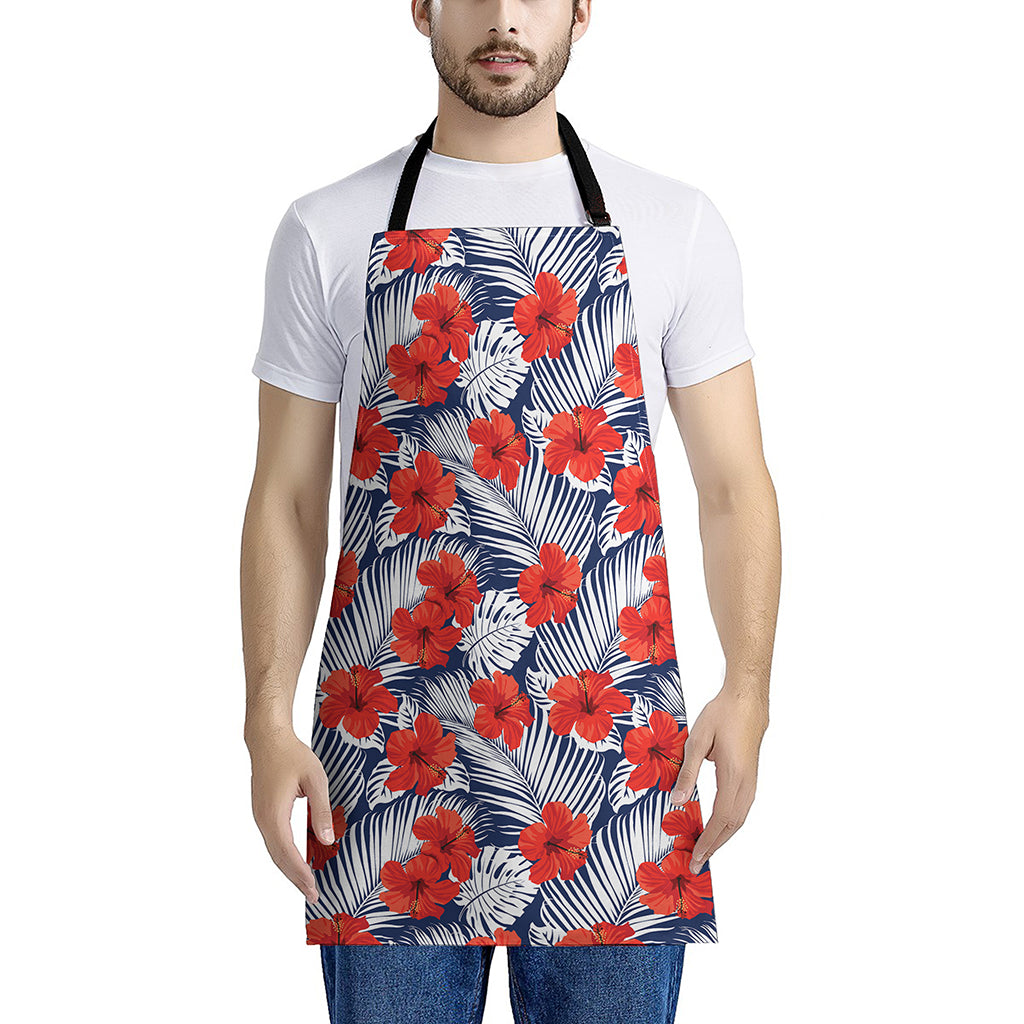 Red Hibiscus Tropical Pattern Print Apron