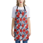 Red Hibiscus Tropical Pattern Print Apron