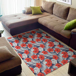 Red Hibiscus Tropical Pattern Print Area Rug