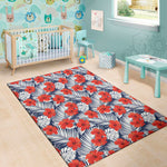 Red Hibiscus Tropical Pattern Print Area Rug