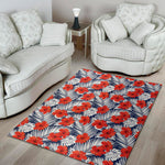 Red Hibiscus Tropical Pattern Print Area Rug