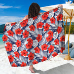 Red Hibiscus Tropical Pattern Print Beach Sarong Wrap