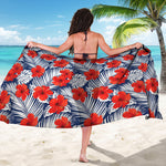 Red Hibiscus Tropical Pattern Print Beach Sarong Wrap