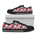 Red Hibiscus Tropical Pattern Print Black Low Top Sneakers