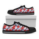 Red Hibiscus Tropical Pattern Print Black Low Top Shoes