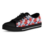 Red Hibiscus Tropical Pattern Print Black Low Top Shoes