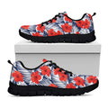 Red Hibiscus Tropical Pattern Print Black Running Shoes